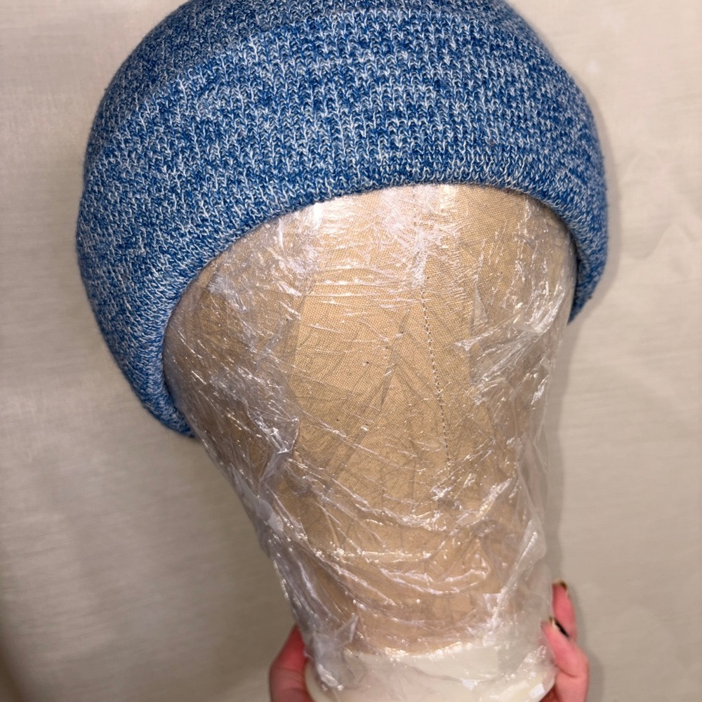 Marbled blue & white stitched beanie cold weather accessories